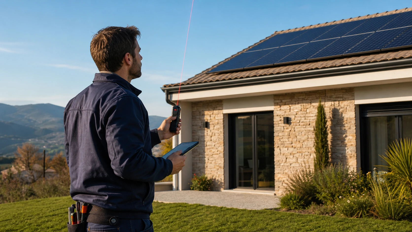 Étude technique photovoltaïque sur plan et tablette
